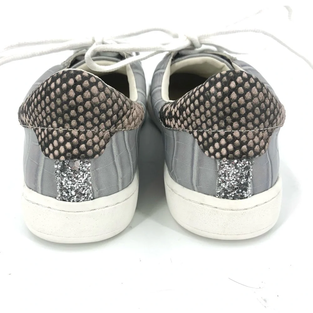 Dolce Vita Neo Sneakers Womens 7.5 Croc Snake Reptile Glitter Heel Shoes Skater